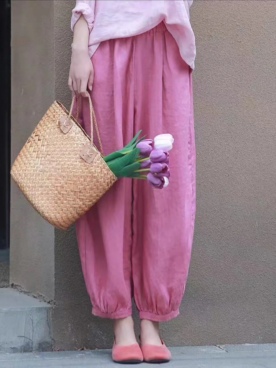 

Летние тонкие хлопковые и льняные широкие брюки, женские свободные прямые брюки с девятью очками Harlan Cabbage, повседневные брюки большого размера