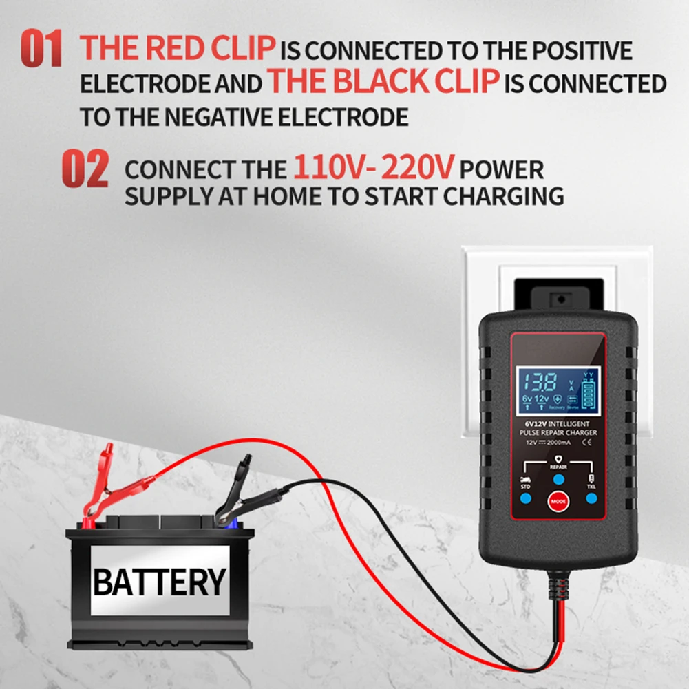 

Smart Battery Charger 6V/12V Lithium Battery Charger For 6V/12V 2Ah-20Ah Lead-acid Batteries Lawn Mower Vehicles Equipment