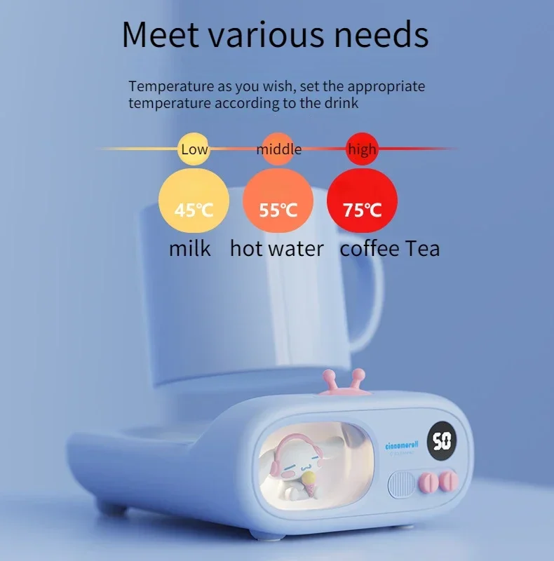 Sanrio Smart Thermostatic Coaster Kuromi Cinnamoroll TV Heated Base USB Cartoon Office Home Desktop Insulated Water Coaster Gift