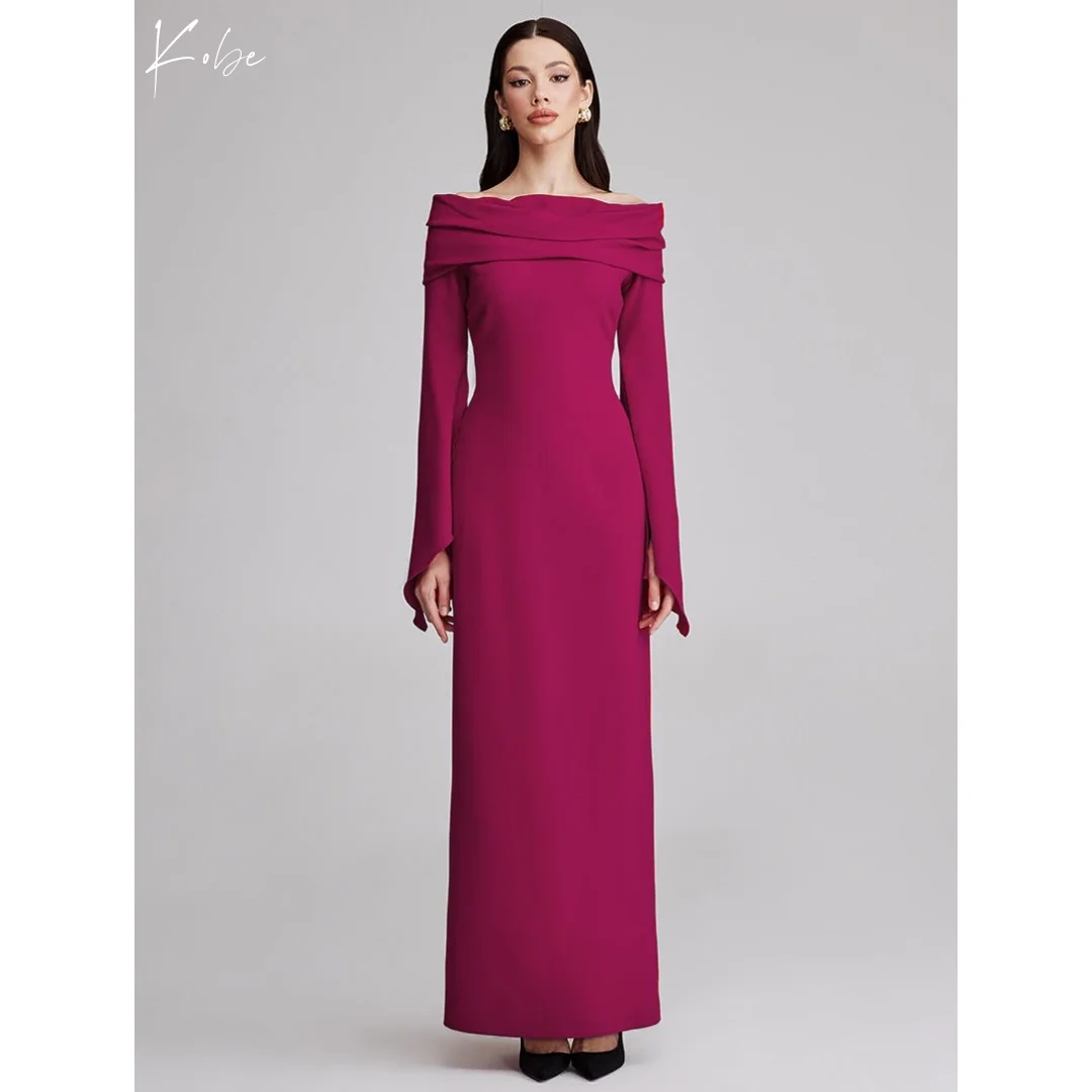 

Kobe Off the Shoulder Sheath Prom Dresses 2025 Long Sleeve Elegant Evening Dresses Floor-Length Split Customized Party Dresses