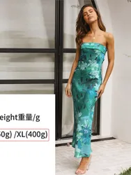 Spring Summer Women's New Fashionable Printed Sexy Sleeveless Wrapped Chest Bareback Temperament Socialite Satin Bareback Skirt