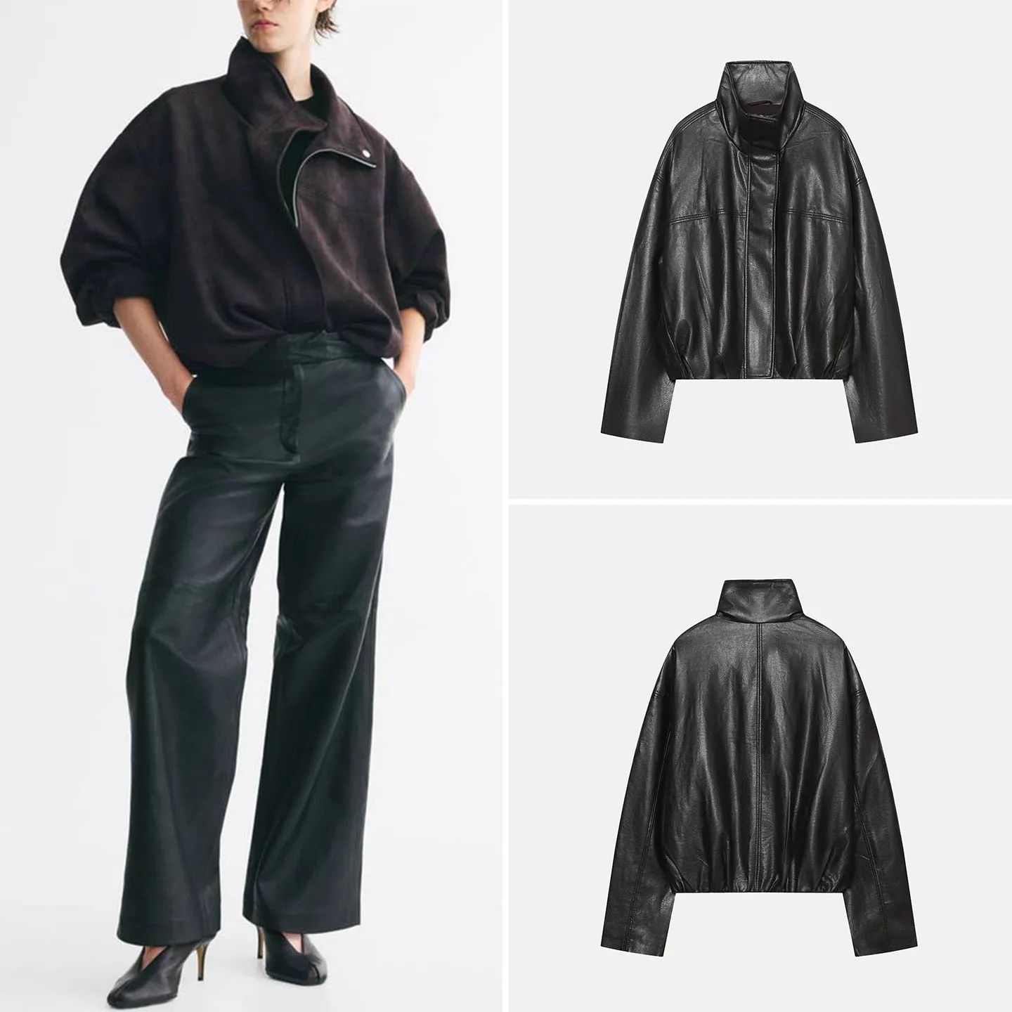 Women's Casual Style Long Sleeve Stand Collar Bubble Hem Oversized Outerwear Autumn Fashion 2026 Zadata Other Material 100%