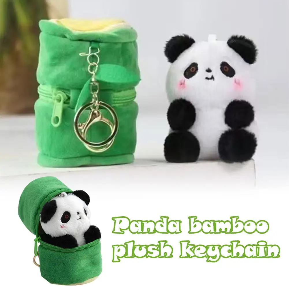 Panda Plush Chaveiros com saco de bambu, bonito Panda Chaveiros, Chaveiros Kawaii Recheados, Armazenamento, S8c8, 24