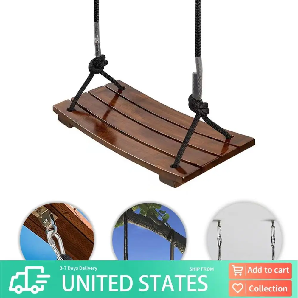 

Solid Wood Swing One Seat Simple Swing Adjustable Rope Length Curved Swing Outdoor Rope Swing for Garden Patio Yard