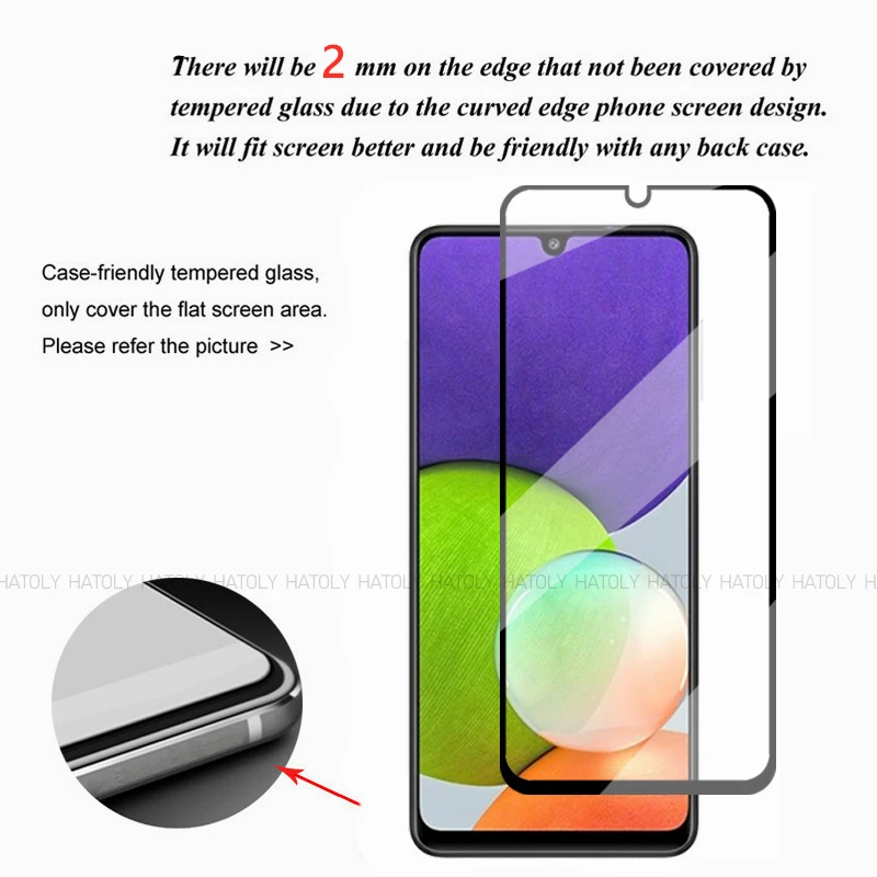 2/4PCS Tempered Glass For Samsung Galaxy A22 4G Screen Protector Samsung Galaxy A12 A22 A32 A52 Full Glue Phone Film Galaxy A22