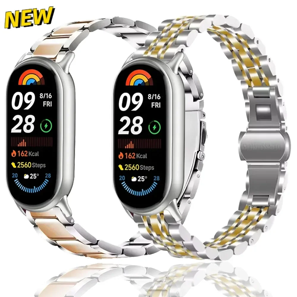 حزام معدني لـ Xiaomi Mi Band 10/9/8 حزام ساعة من الفولاذ المقاوم للصدأ Correa لـ Miband 8/9/10 استبدال معصمه سوار Correa
