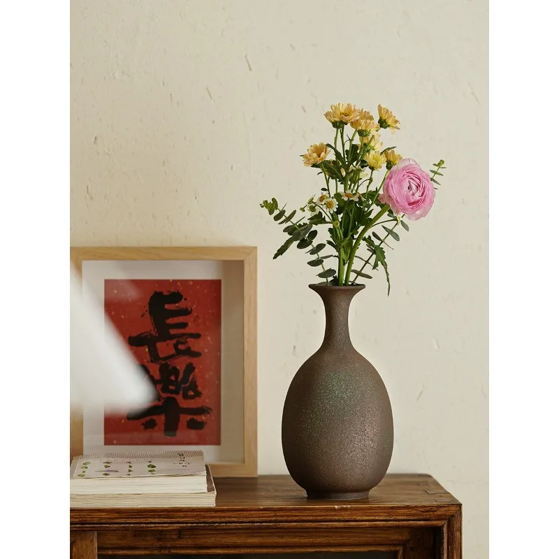 Jingdezhen Zen frosted vase, retro Japanese style flower path, living room, study decoration, flower arrangement, porch