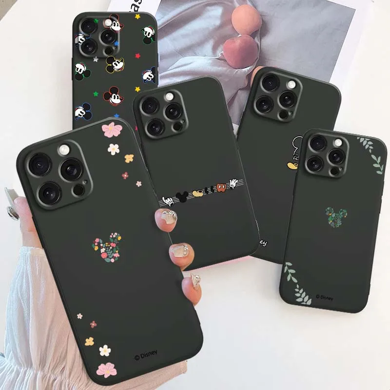 Fashion Mickey Mouse Disney For Apple iPhone 17 16 16E 15 14 13 12 11 Air Pro Max Plus Black Soft Silicone Cover Phone Case