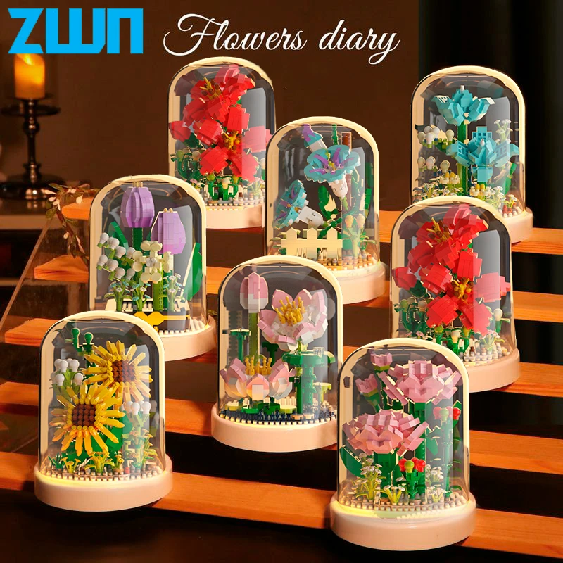 

Kids Toys Building Blocks Flower Kit Toys With Light Dust Cover Eternal Flowers Micro Model Home Decoration Toy Gifts for Kids