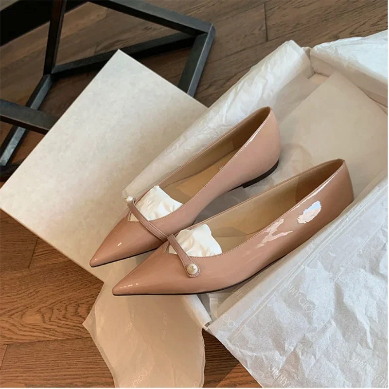 Pointed Toe Ladies Shoes Fashion Shallow Zapatos Mujer Spring Autumn New Pearl Flats Slip On Cozy Sapato Feminino Luxury Design