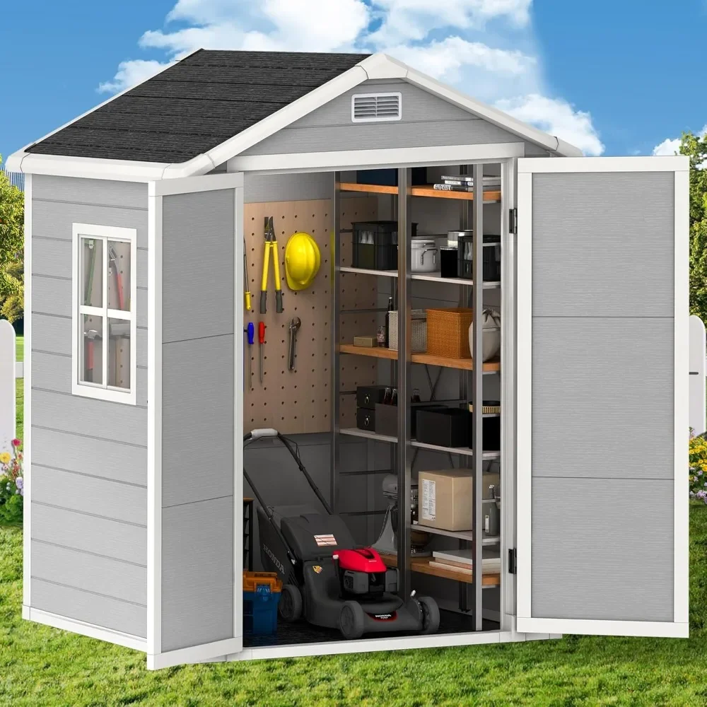 

Outdoor Storage Shed,6x4.4 FT Resin Shed,Weather-Resistant Plastic Garden Shed , Lockable & Vents,Garden Tool Outside Sheds