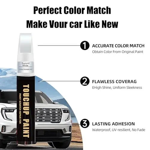 Summit White(GAZ/WA8624) Car Paint Touch Up Pen Compatible with GMC,Automotive Scratch Remover for Nicks & Chips Repair