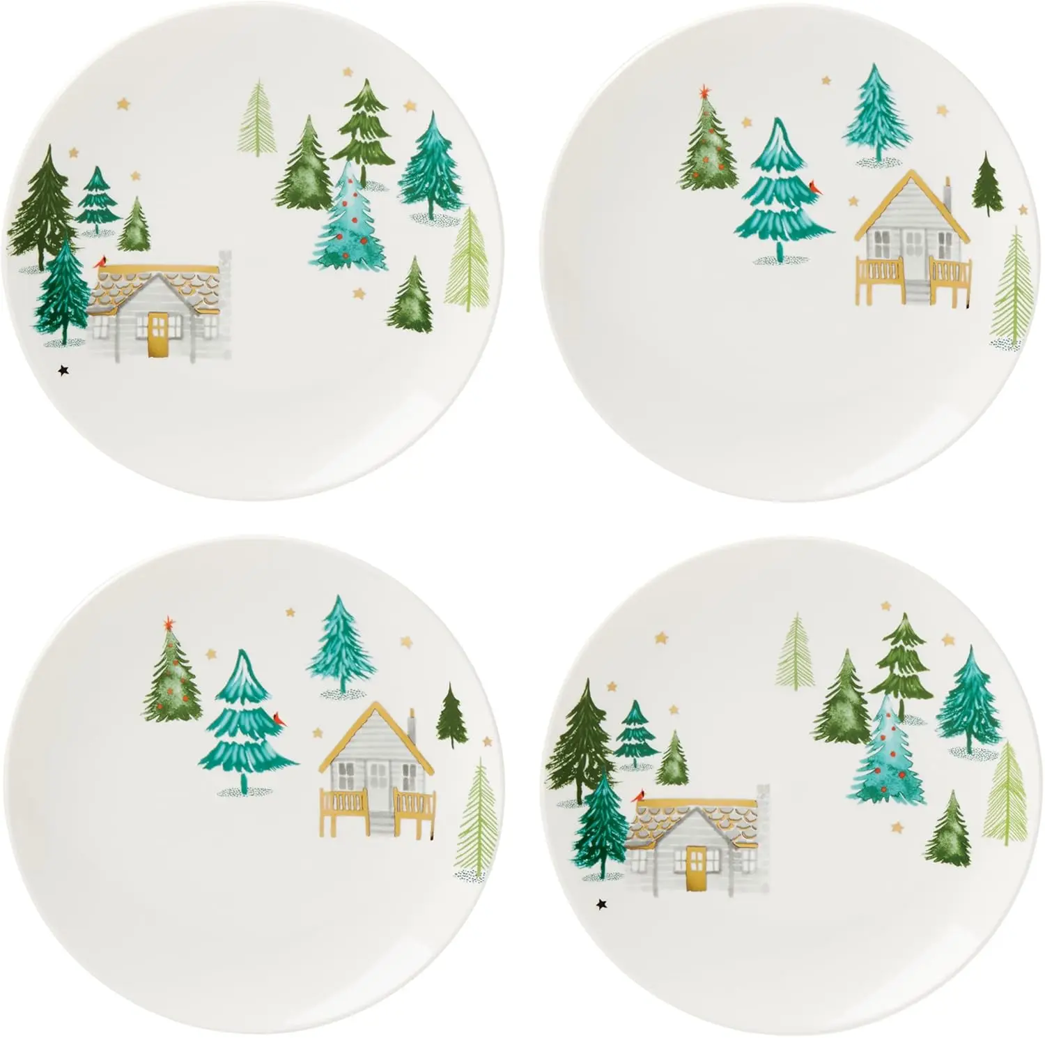 

890751 Balsam Lane 4-Piece Accent Plate Set, Christmas Drinkware, Holiday Hosting