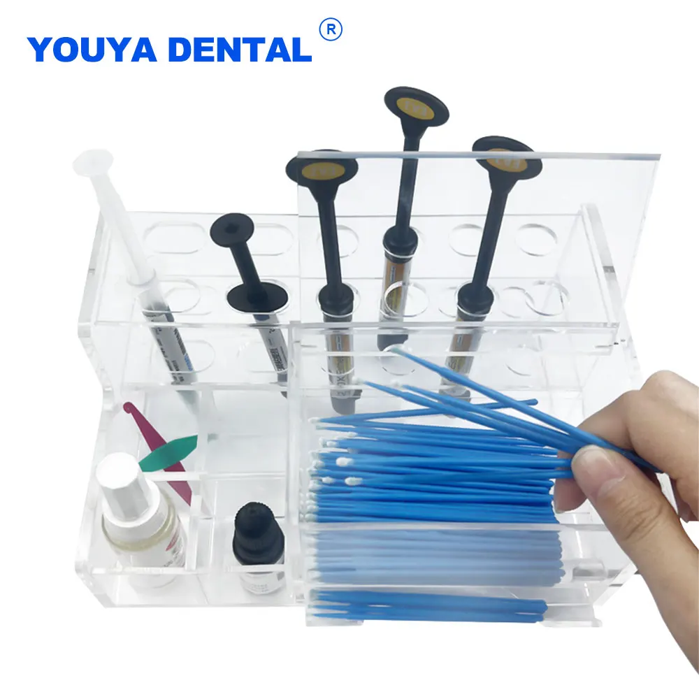 Transparent Dental Collection Box Adhesive Resin Syringe Organizer Holder Bonding for Phosphoric Acid Etching Gel Dispenser Tool