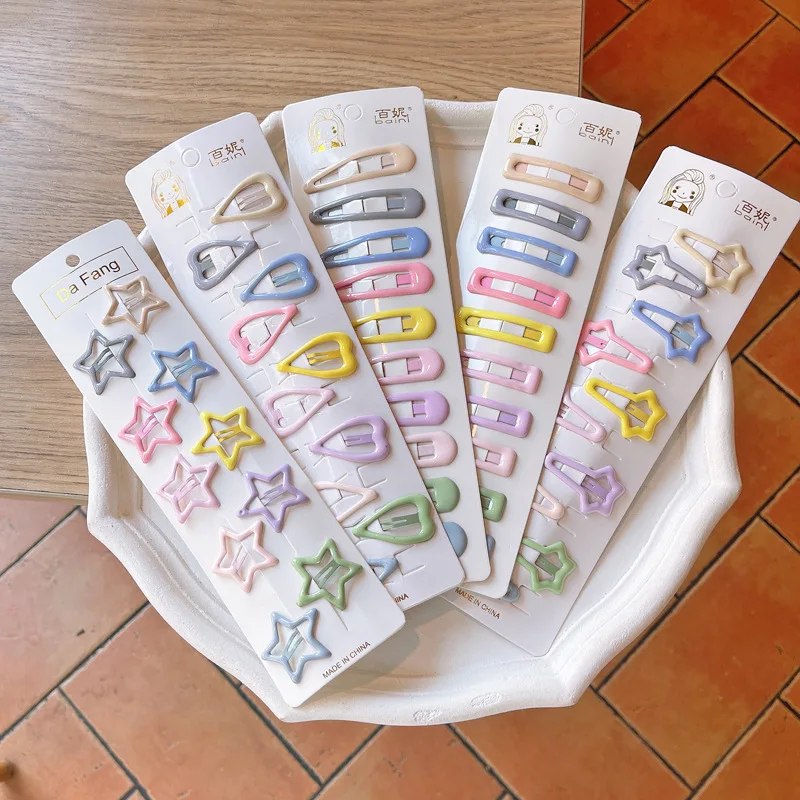 10Pcs/Lot Candy Color Star Spinki do włosów dla dziewczynek Kolorowe serce Metalowy zatrzask BB Clip Boutique Spinka do włosów dla dzieci Akcesoria do włosów