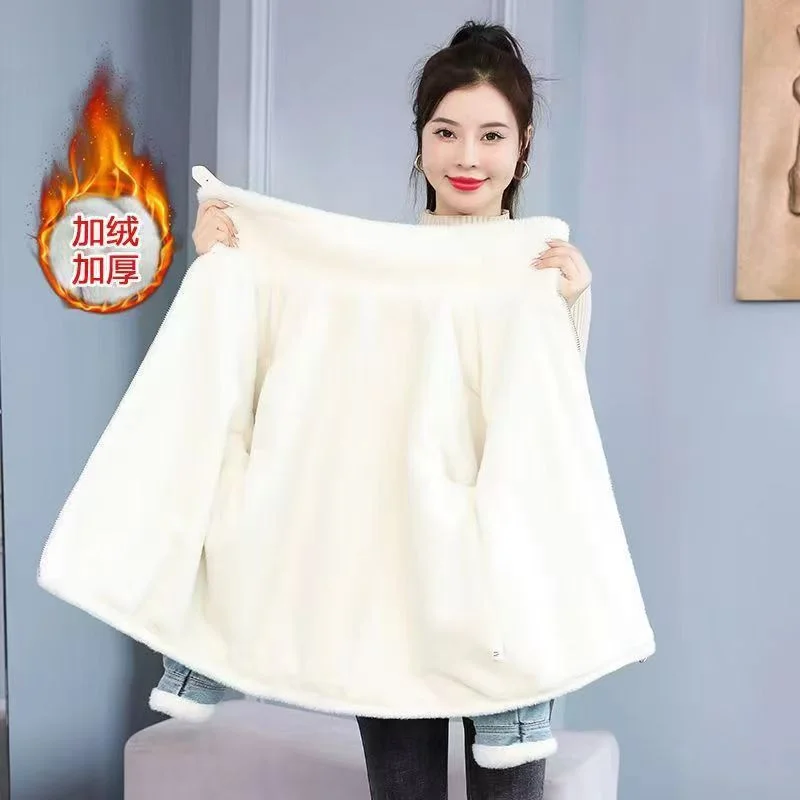 2024 Winter New Lambswool Plus Velvet Padded Denim Coat Female Joker Korean Version Of Online Celebrity Little Cotton-padded Top