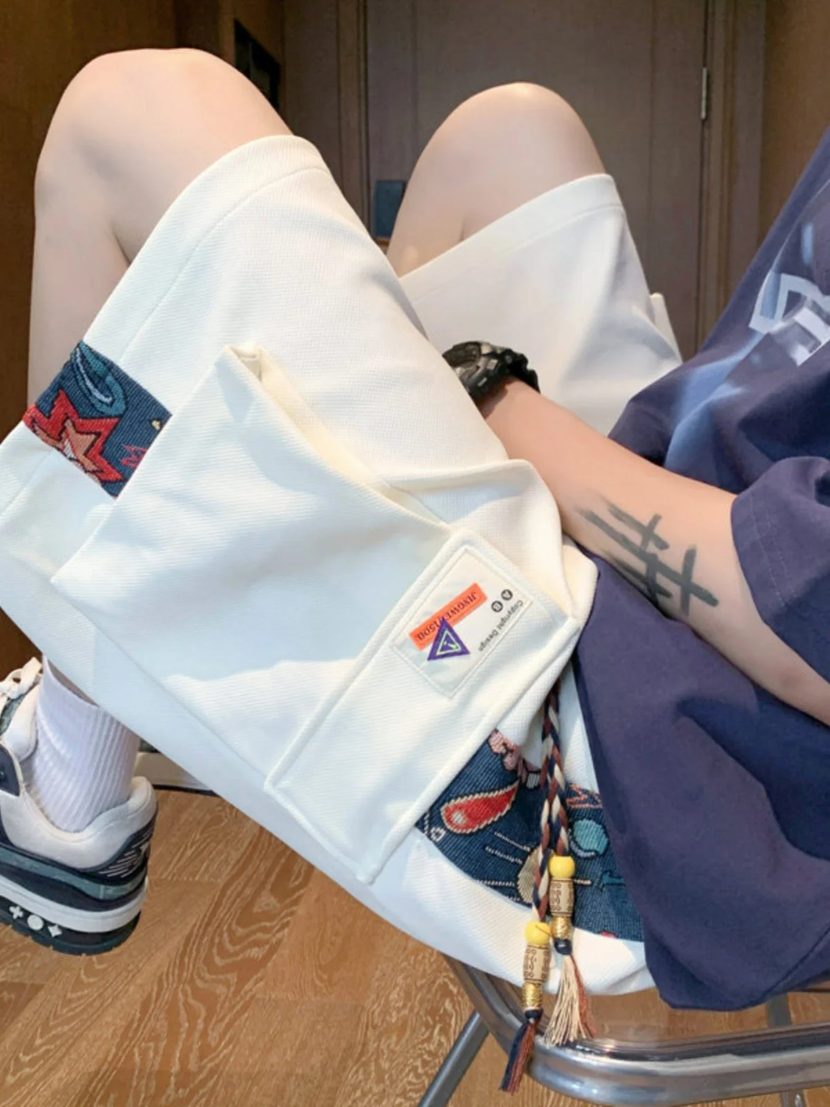 

Loose Fit Men's Workwear orts Summer New Sle Casual Pants Trendy Brand Big ket Sports Five-Quarter Length Breathable