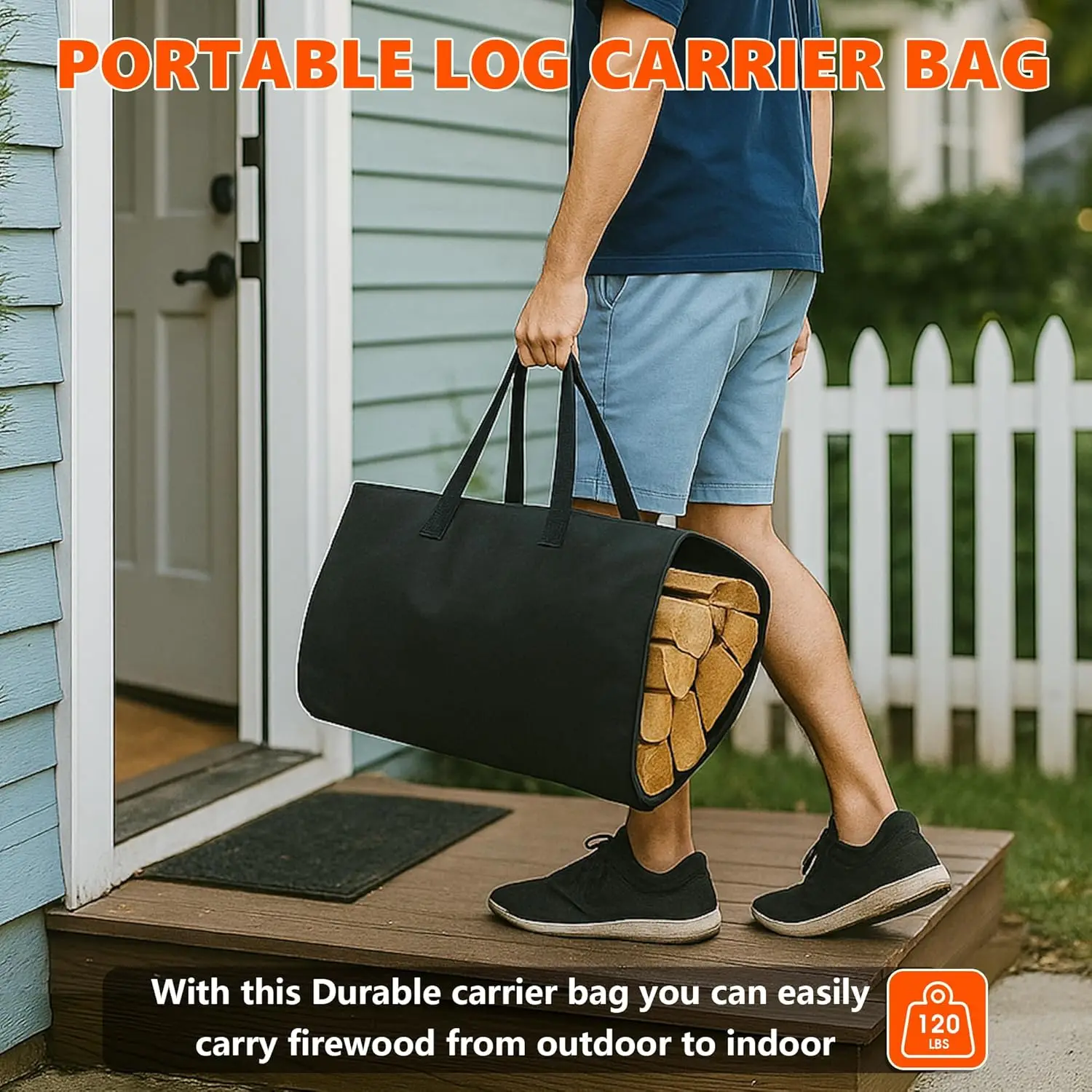 2-Tier Large Firewood Rack Outdoor Indoor with Log Carrier Bag, 30" Stable Log Holder Rustproof Metal Wood Rack for Fireplace Pa