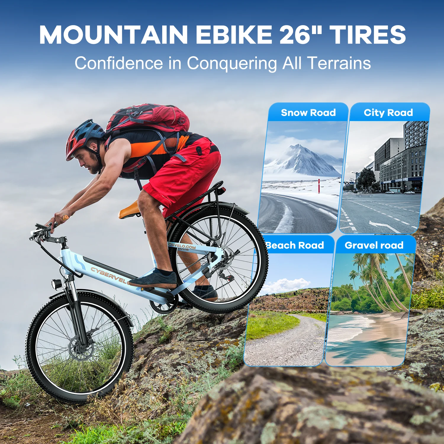 Cybervelo EK2 1000W Peak Motor 26 بوصة دراجة إلكترونية للتنقل أثناء السفر، 80 ميلًا 28 ميجا في الساعة، دراجة كهربائية ببطارية طويلة المدى، ترس تحويل 7 سرعات #6