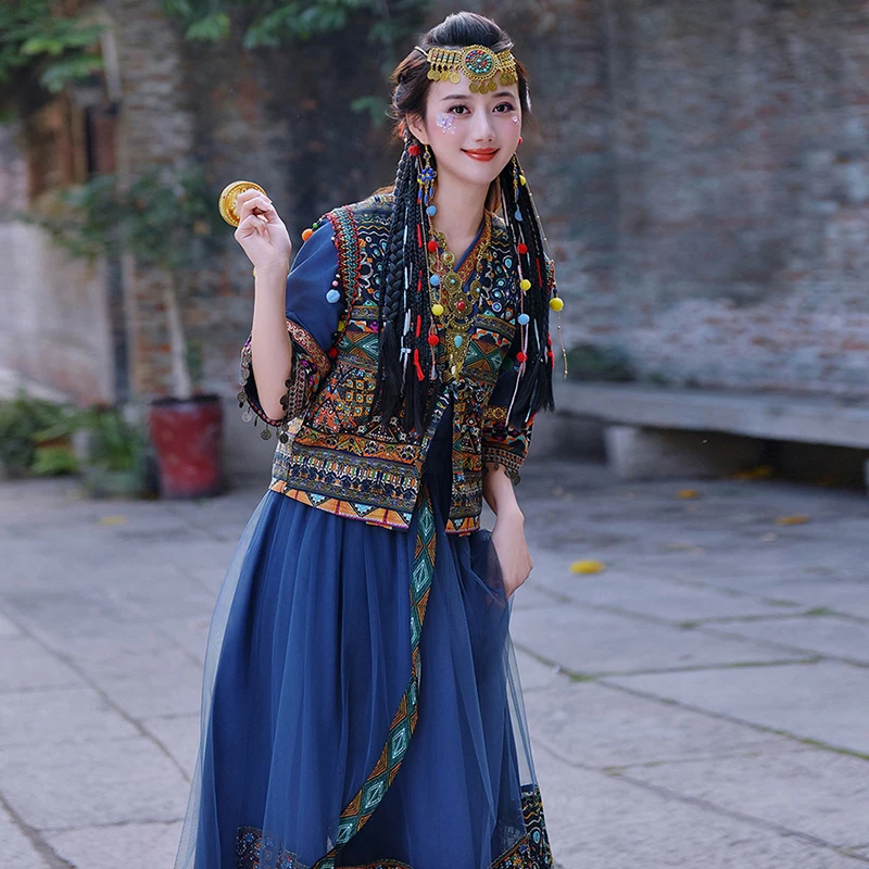 Exotic Style Skirt Miao' S Clothing Ethnic Dress Dali Lijiang Yunnan Travel Wear Suit Women