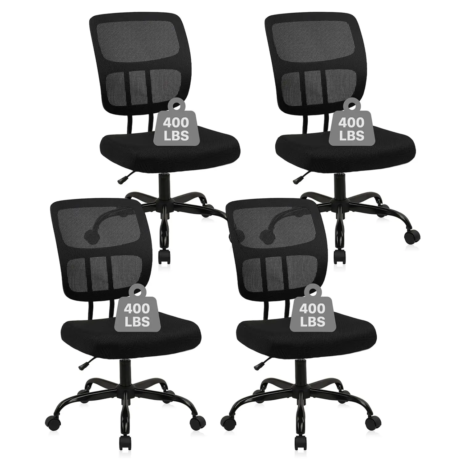 

Armless Mesh Office Chair Lumbar Support Adjustable Swivel Rolling 4Pack, Customized