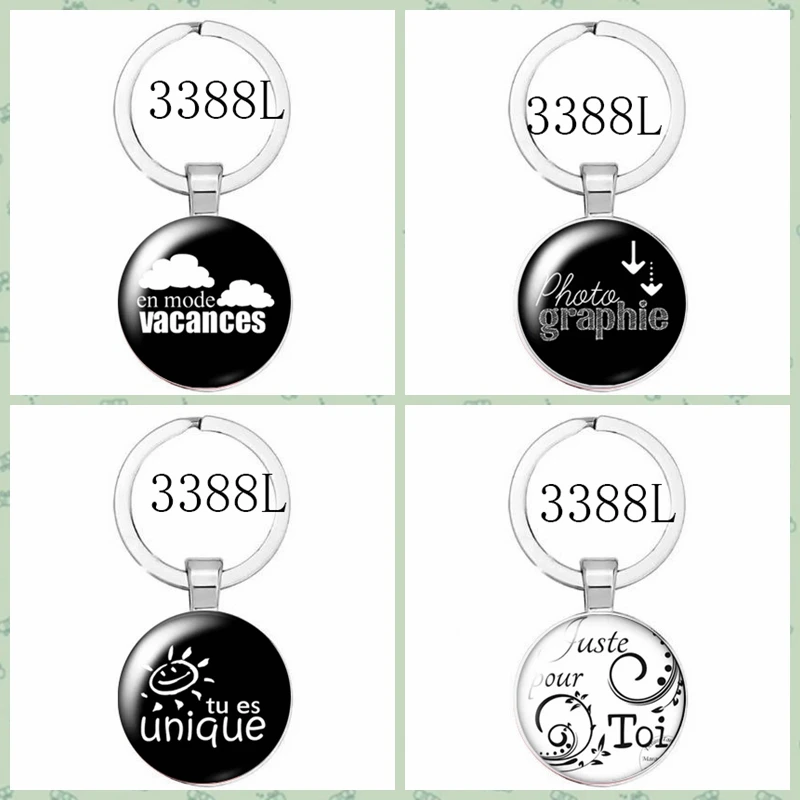 Le Français J'aime Maman Papa Famille Schwarzer Glas-Cabochon Schlüsselanhänger Taschen- und Autoschlüsselring Halter Charms Schlüsselring