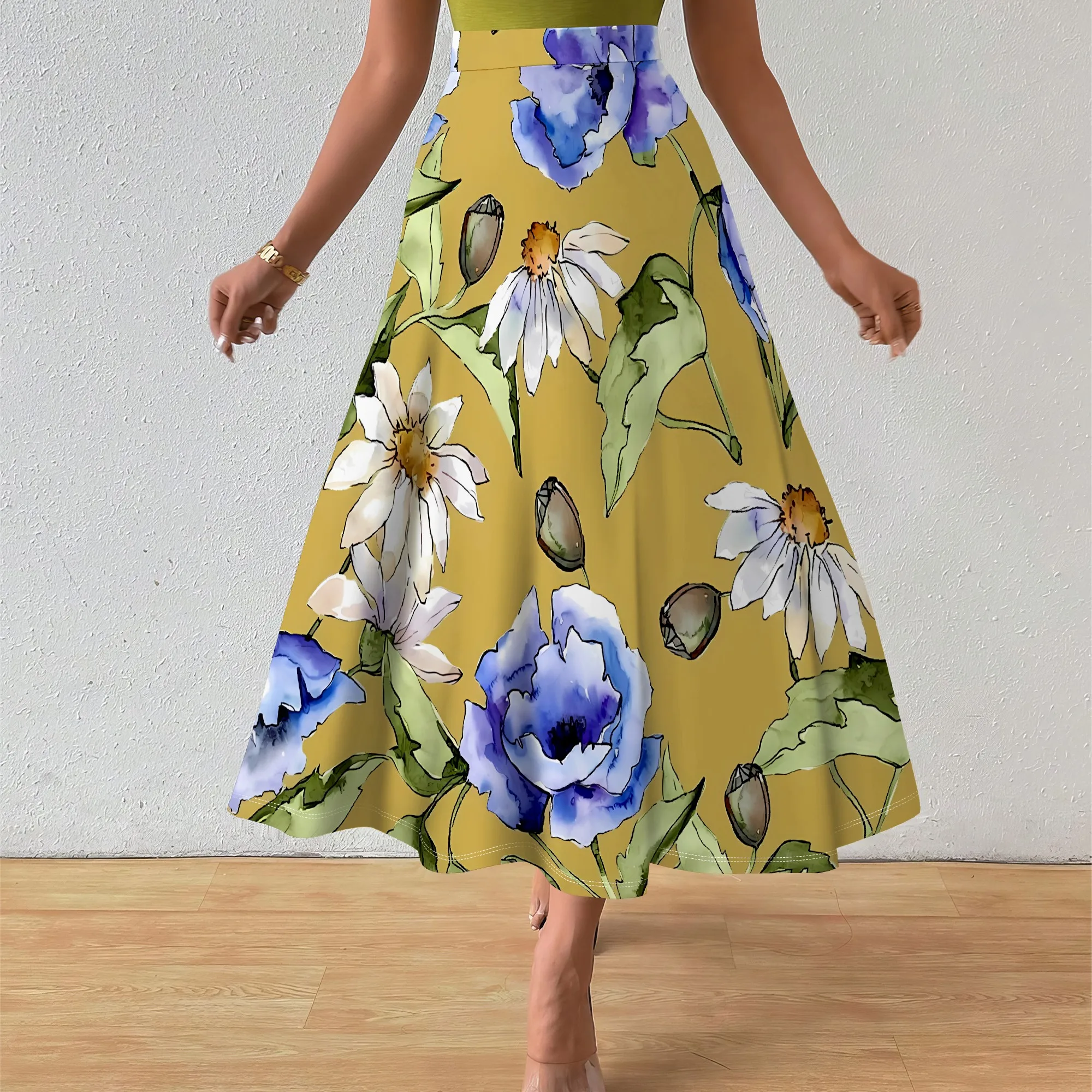 

Женская юбка-миди Nupusa с цветочным принтом A-Line, летняя повседневная юбка с высокой талией