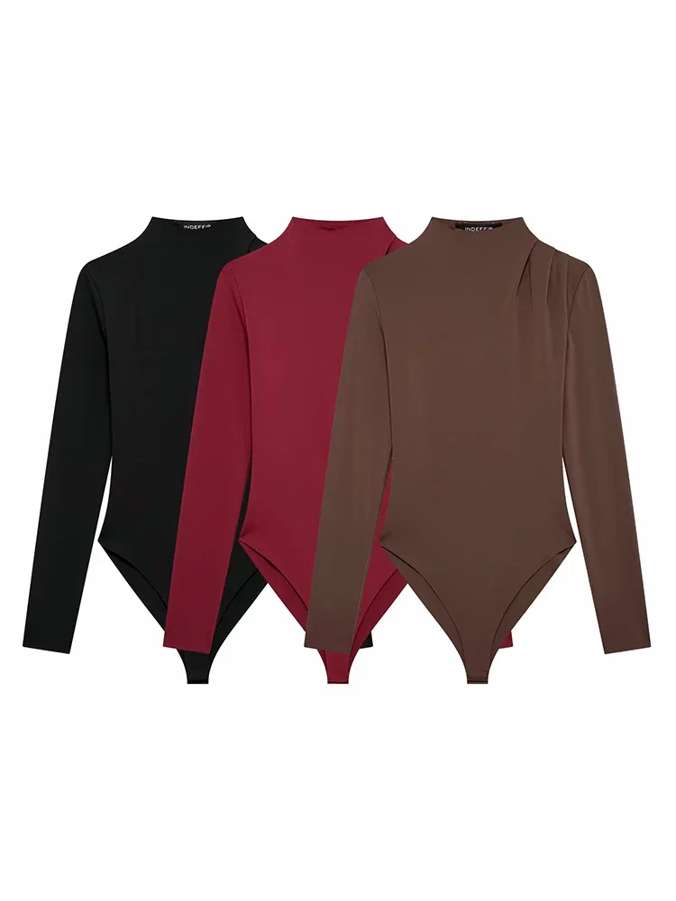 

Willshela Women Fashion Solid Pleated Slim Fits Knitted Jumpsuits Vintage O-Neck Long Sleeves Female Chic Lady Tops