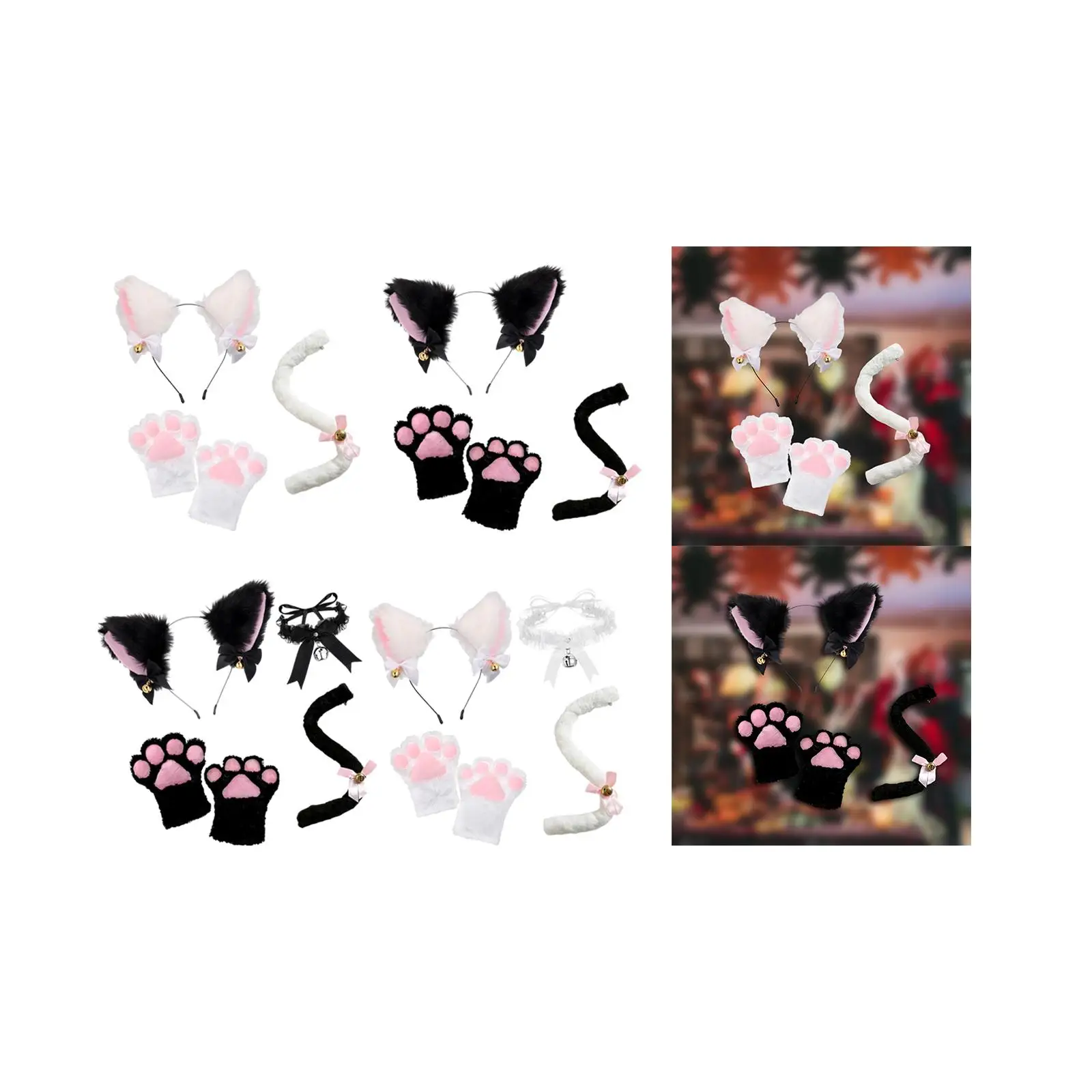 Cat Ears Tail and Paw Set for Women Girls Cartoon Halloween Costume Accessories