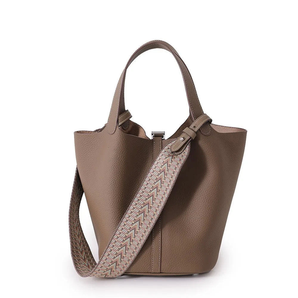 Cowhide Women's Handbag Leather Vegetable Basket Bucket Premium Simple Unique Niche Texture Simple Versatile Elegant Fashion
