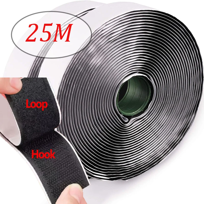

25meters Strong Self-adhesive Fastener Tape Hook and Loop Magic Nylon Sticker Tape Adhesive with Glue DIY Craft Accessories