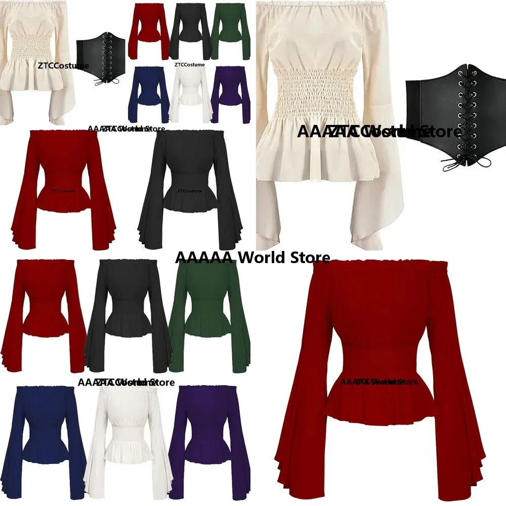 Victorian Gothic Off Shoulder Blouse Renaissance Medieval Peasant Chemise Top for Women Cosplay Costume