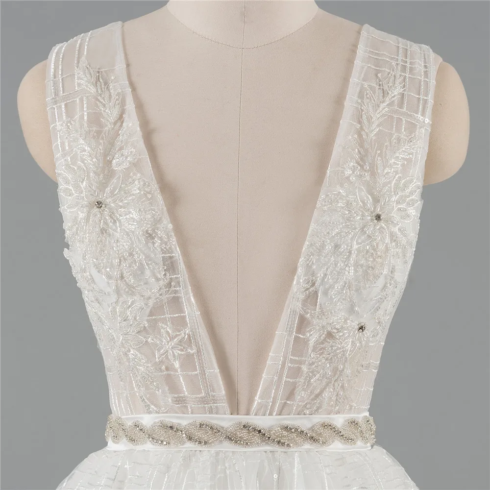 Aseoase Real Photo Trouwjurken A-lijn V-hals Lace Kralen Backless Boho Trouwjurk Bruidsjurk Vestido De Noiva