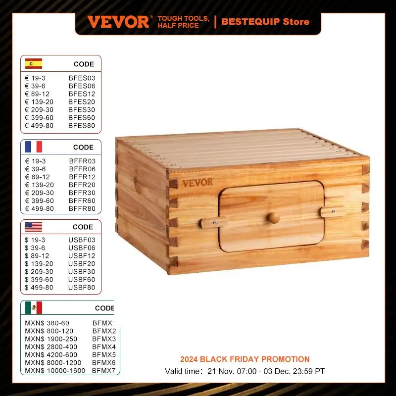 VEVOR Hive Complete Beehive Kit 5 Types Bees Box Dipped in 100% Beeswax with Wooden Frames and Waxed Foundations for Beginners