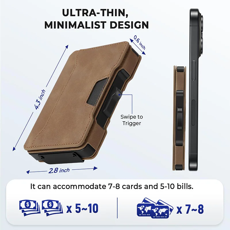 Cross-Border Exclusive Supply Metal Wallet RFID Blocking Metal Card Holder, Men's Genuine Leather Wallet, Multi-Slot ID Card Cas