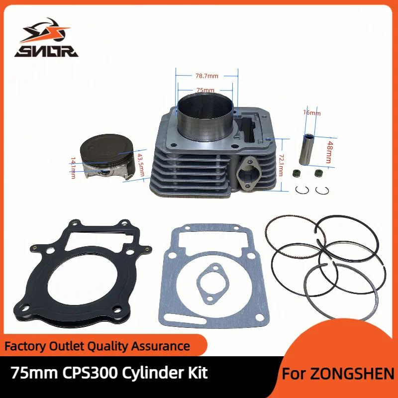 SNOR Kit de cilindro de motocicleta 300CC 75MM juego de Anillos de pistón de cilindro de gran cilindro para ZongShen CPS300 RATO RT250 RBT250 RW172FMM 21-24