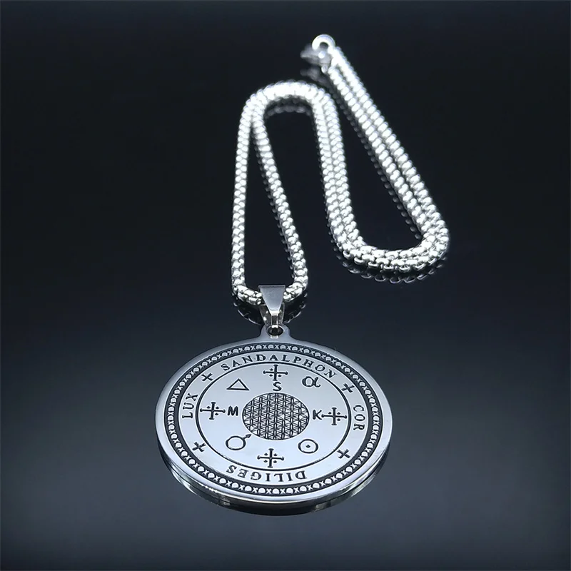 Sandalphon Cor Deleges Lux Stainless Steel Flower of Life Necklaces Chain Women Silver Color Necklaces Jewelry colier N3659S02