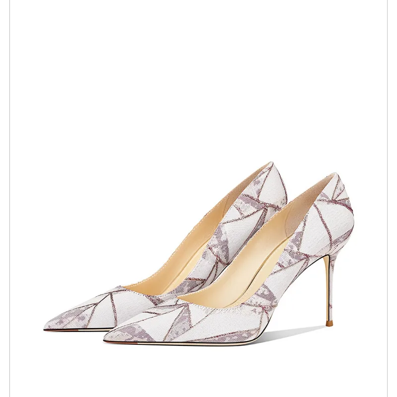 

2025 New French Style High Heel Shoes Women Genuine Leather Pointed Toe Purple Dress Pumps