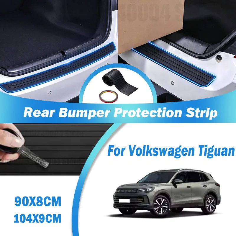 For Volkswagen Tiguan Anti-Scratch Rear Bumper Guard Rubber Mouldings Trim Cover Strip Trunk Door Sill Plate Protector Car Parts