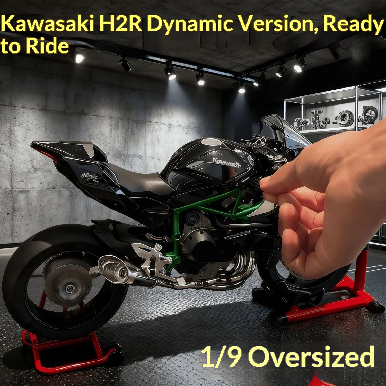 Kawasaki Ninja H2R 1:9 Motorradmodell aus Legierung mit Rauchsprüheffekt, Sammleredition, Geschenkbox für Motorradsammler – Detail 1