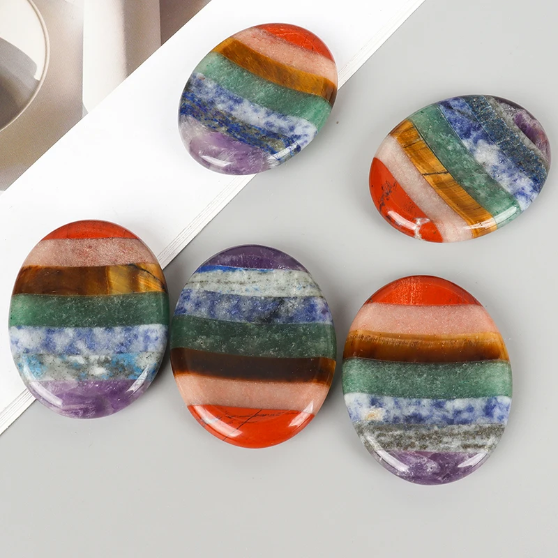 Chakra Palm Stone Natural Crystal Quartz 7 Colors Worry Thumb Gemstone Healing Massager Home Decor - view 2