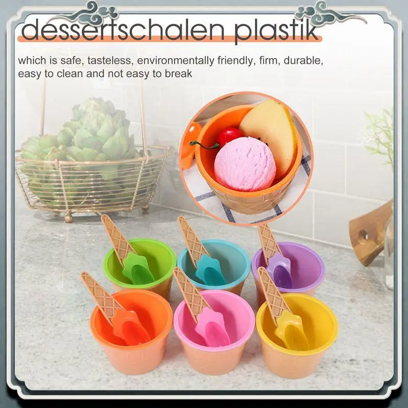 6Pcs Ice Cream Bowl Set Different Color Ice Cream Spoon Bowl Tableware Set Creative Children Cartoon Bowl Top-Rated
