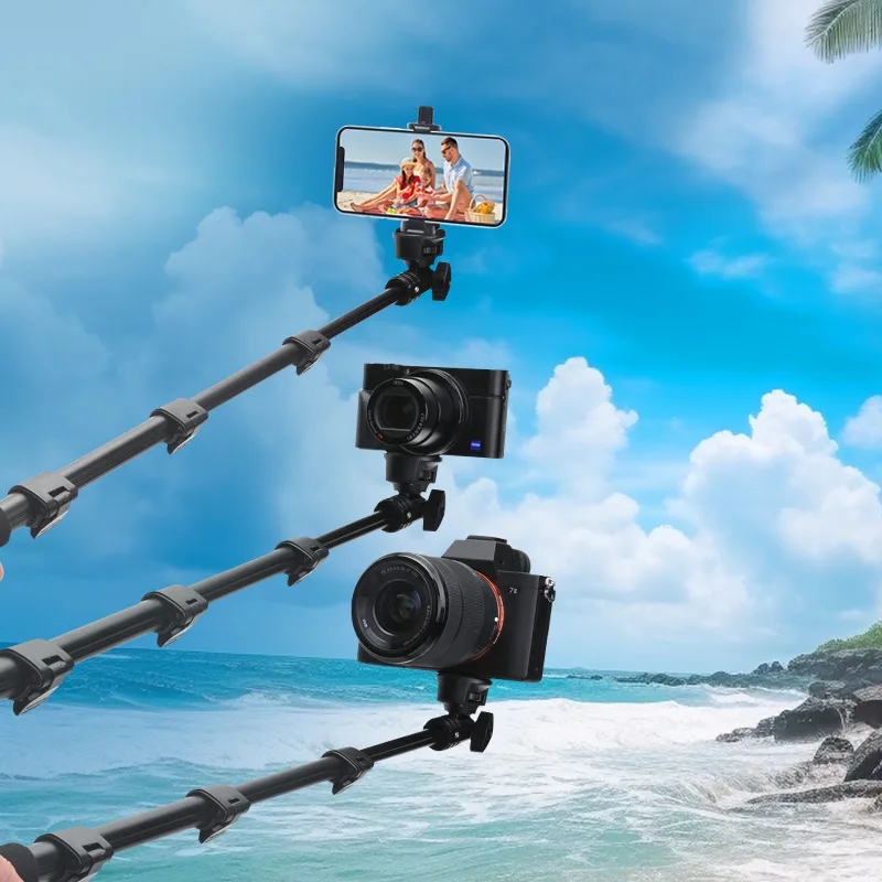 47 inch extendable mobile selfie stick, designed as a floor standing tripod for live streaming, can be used with both mobile cam