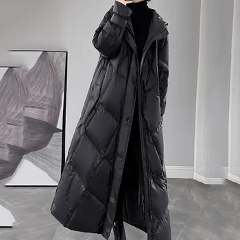 2024 Winter Puffer Mantel Frauen Lange Warme Daunen Baumwolle Mantel Koreanische Hooded Baumwolle Gefütterte Mantel frauen Jacke weibliche Casual Mantel