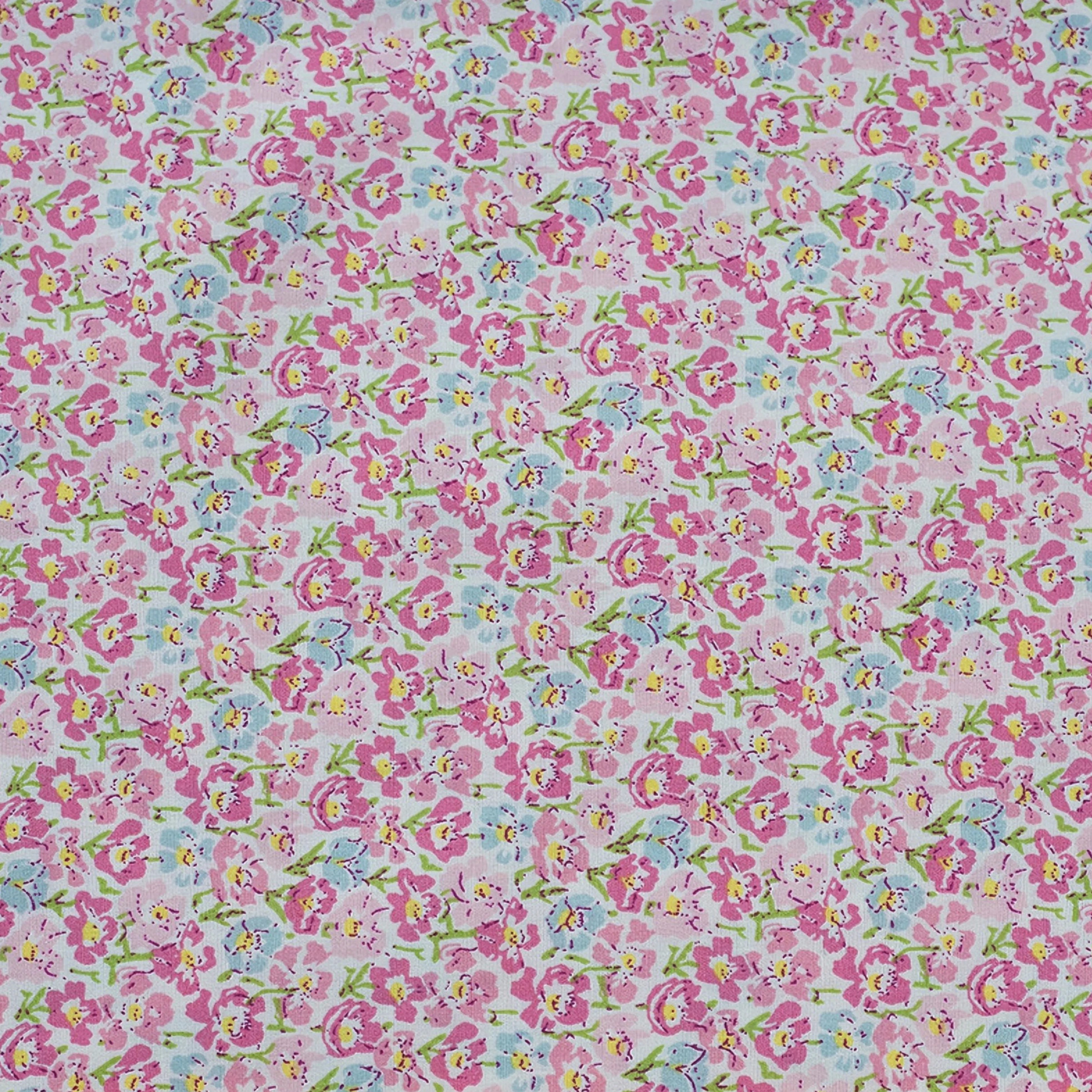 Pastel Hued Small Floral Print 100% Cotton Fabrics Set in Lilac Blue Pink and Yellow Ideal for Dressmaking and DIY Decor Design