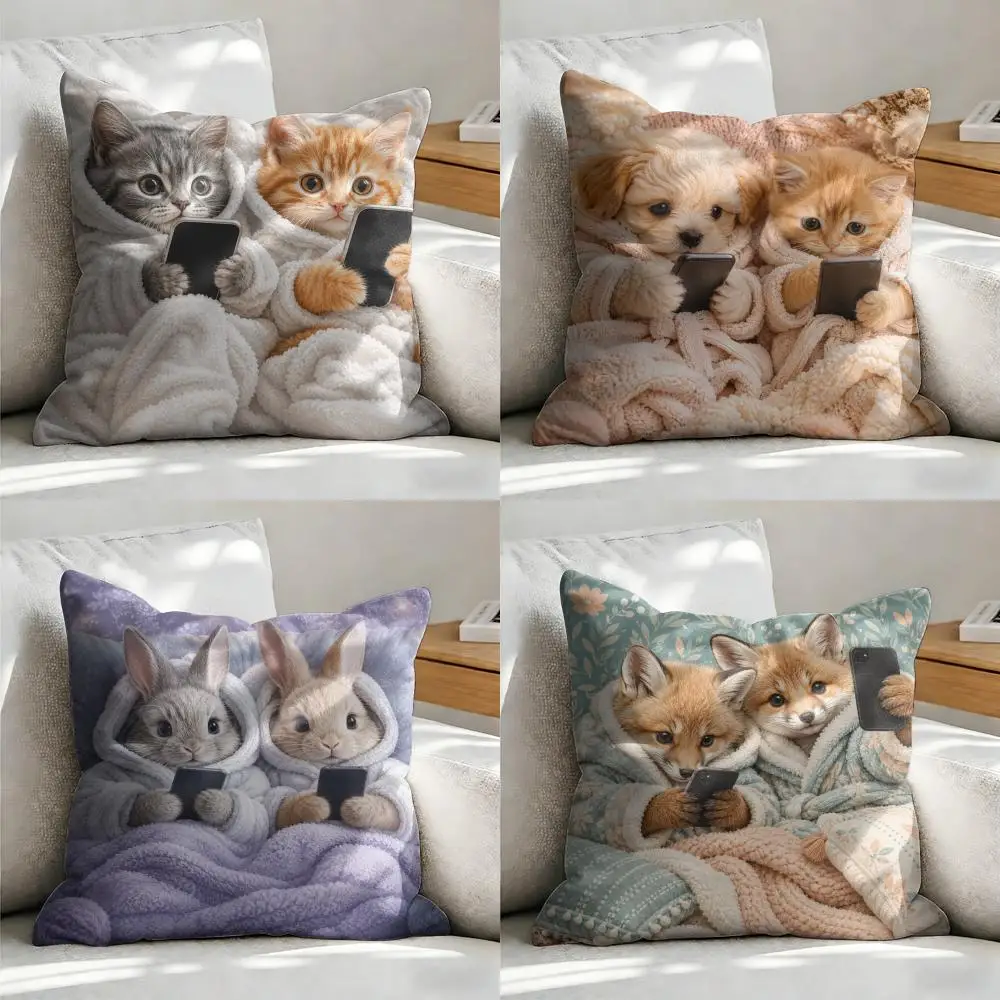 Modern Style Cat Cushion Cover Soft Short Plush Pillow Cover Smooth Cozy Texture Aesthetic Cushion Case Home Decor