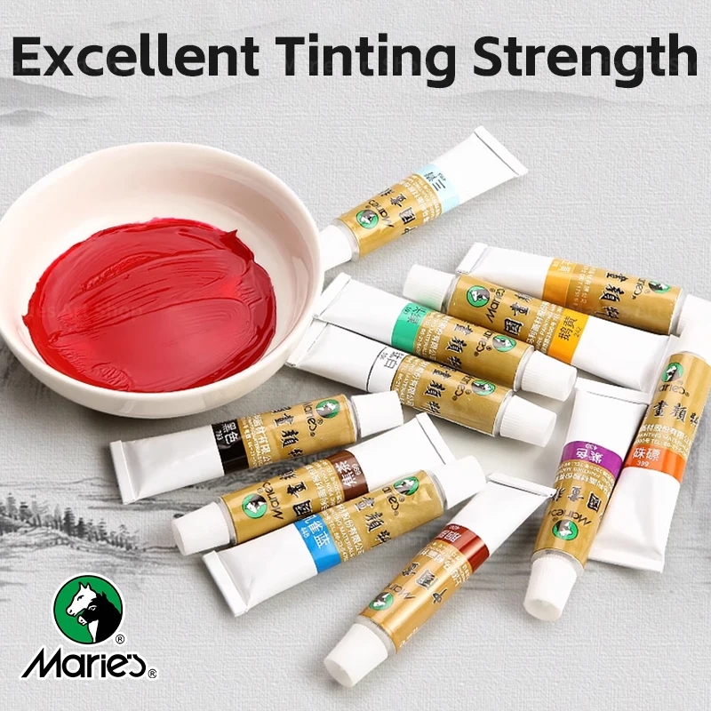 5pcs Marie's Chinese Paint Pigment Set for Adults,Students,12ml/0.42oz,Painting for Landscape,Figure,Ink Wash,Bird & Flower