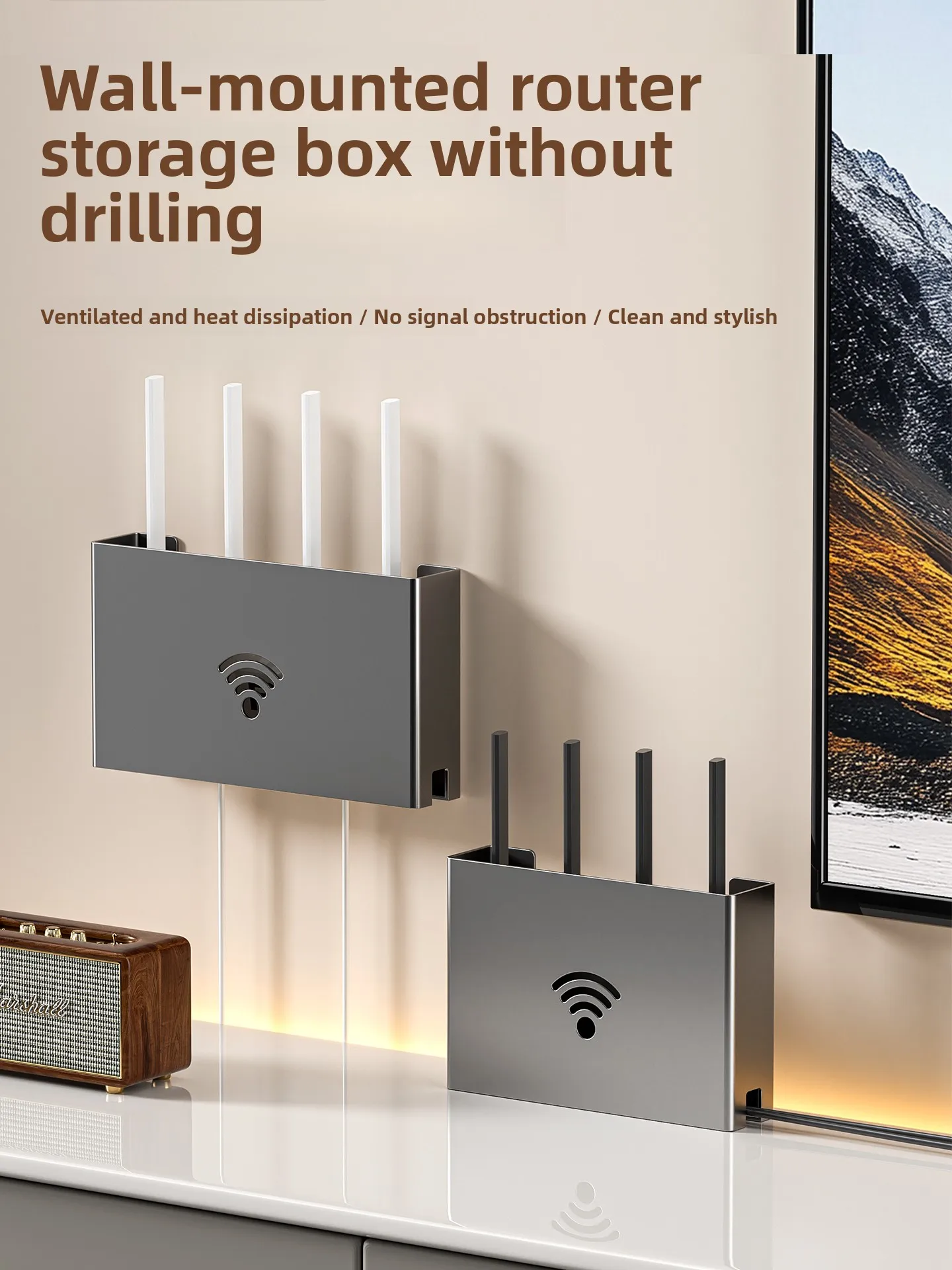 Wall-Mounted Router Storage Box Cover TV Box Braet Metal No-Drilling Design Cable Organizer Living Room Organization