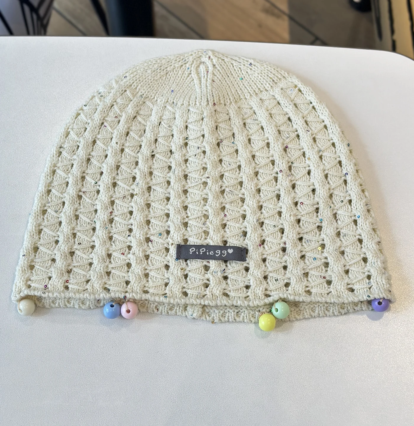 

2025 New Macaron Sweet Bead Hollow Knitted Beanie Hat Women's Spring and Autumn Travel Thin Breathable Wool Bucket Hat