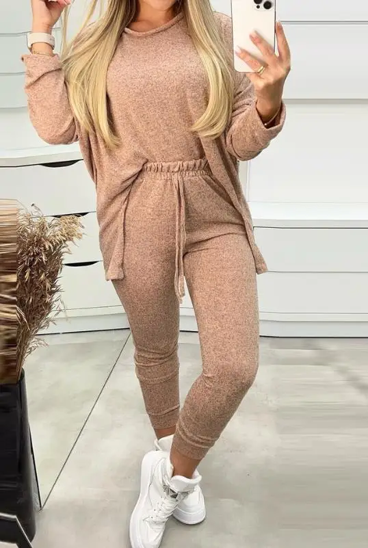 

Long Sleeved Top and Drawstring Pocket Design Pants Set 2023 New Hot Selling Fashion Women's Round Neck Sweatshirt